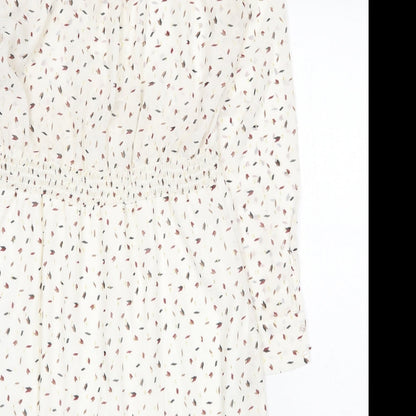 Misskoo Womens White Geometric Polyester A-Line Size S V-Neck Button