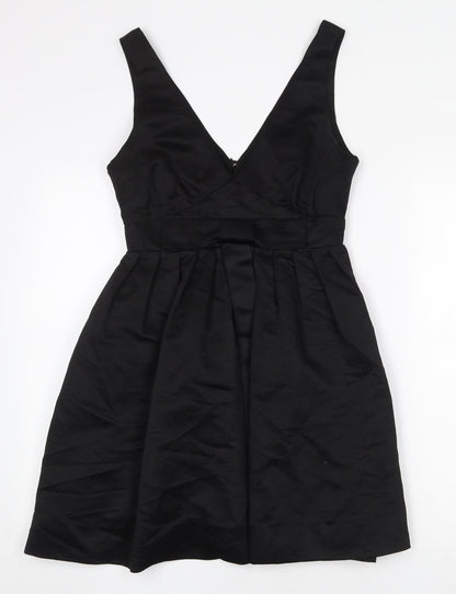 Warehouse Womens Black Polyester Fit & Flare Size 10 V-Neck Zip