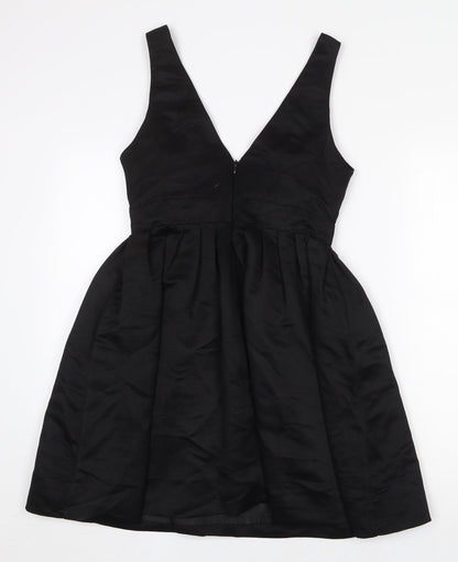 Warehouse Womens Black Polyester Fit & Flare Size 10 V-Neck Zip