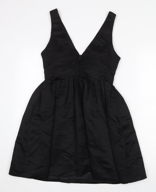 Warehouse Womens Black Polyester Fit & Flare Size 10 V-Neck Zip
