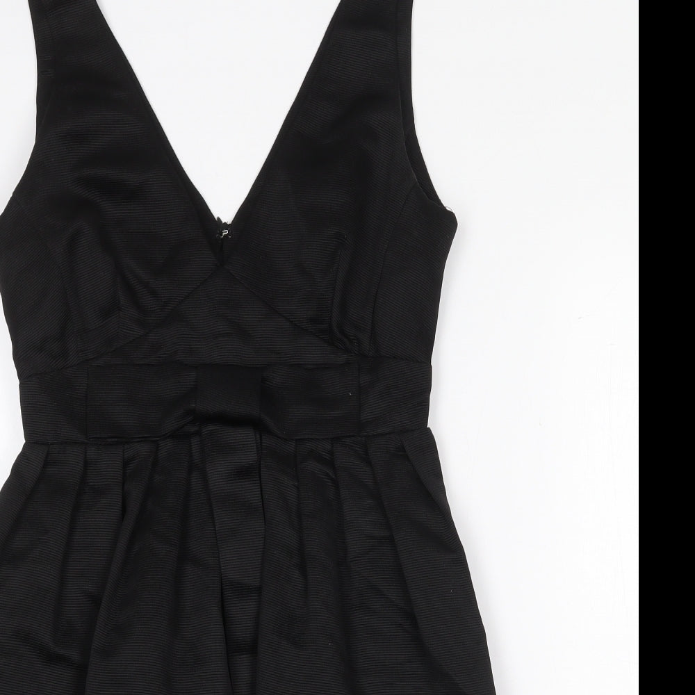 Warehouse Womens Black Polyester Fit & Flare Size 10 V-Neck Zip