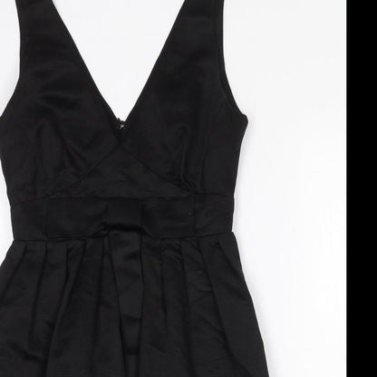 Warehouse Womens Black Polyester Fit & Flare Size 10 V-Neck Zip