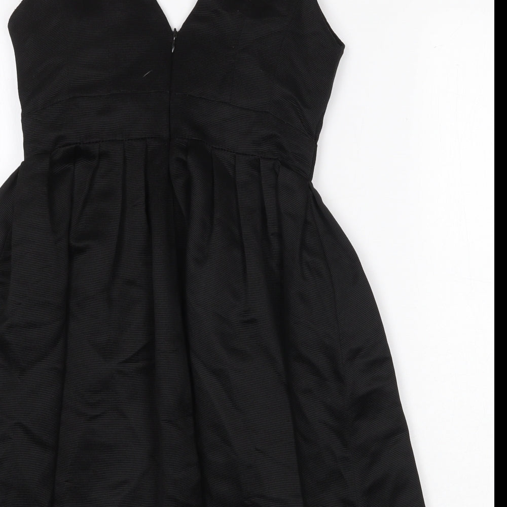 Warehouse Womens Black Polyester Fit & Flare Size 10 V-Neck Zip