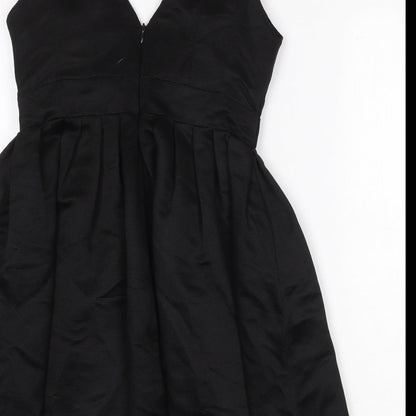 Warehouse Womens Black Polyester Fit & Flare Size 10 V-Neck Zip