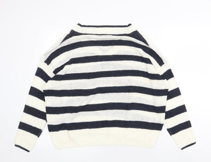 Primark Womens White V-Neck Striped Acrylic Pullover Jumper Size M