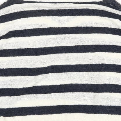 Primark Womens White V-Neck Striped Acrylic Pullover Jumper Size M