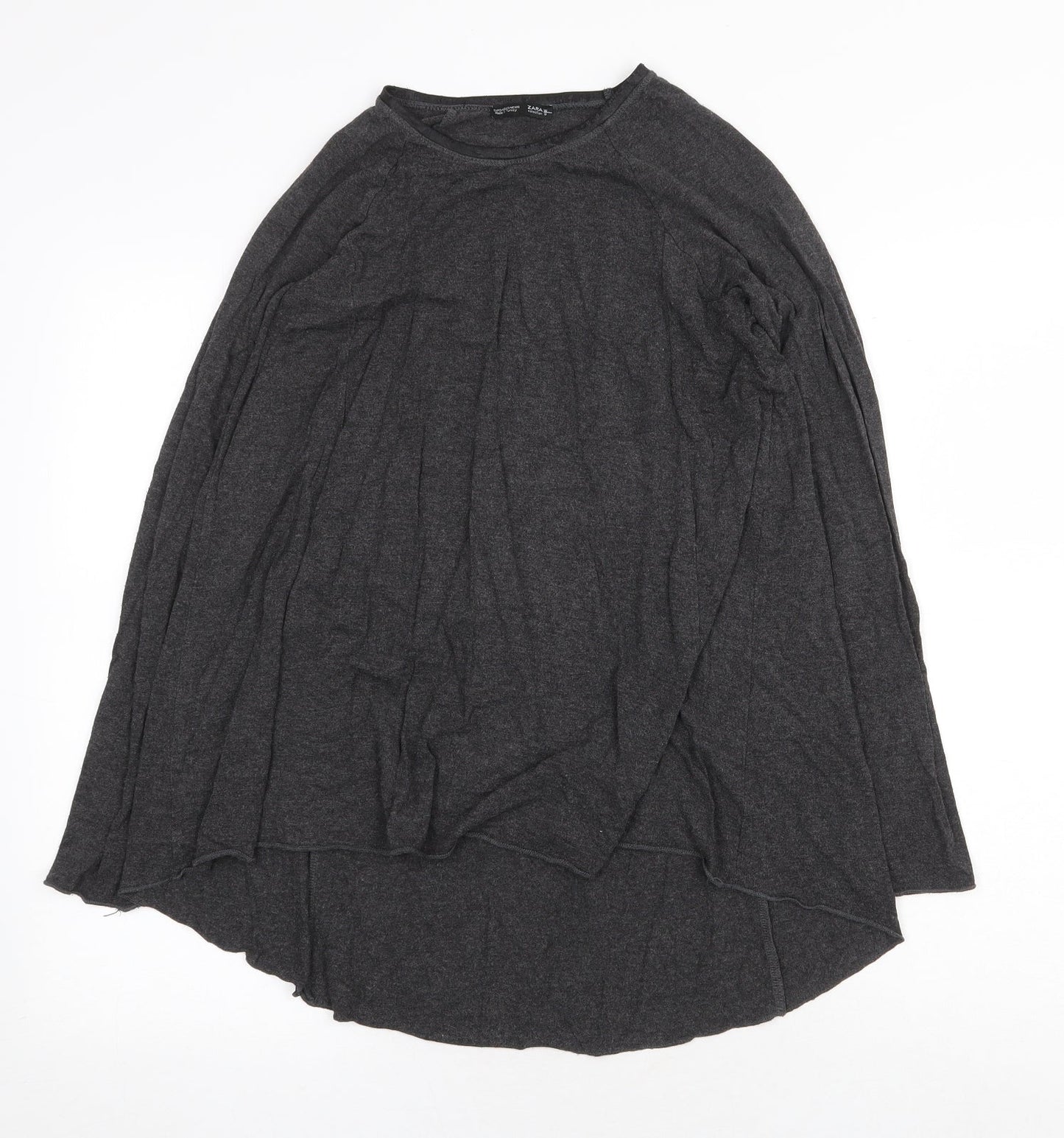 Zara Womens Grey Cotton Trapeze & Swing Size S Round Neck Pullover