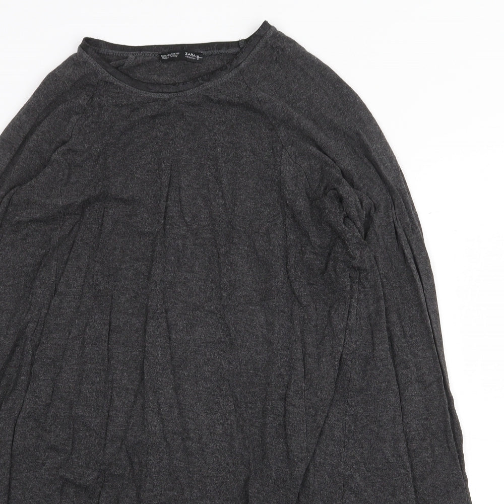 Zara Womens Grey Cotton Trapeze & Swing Size S Round Neck Pullover