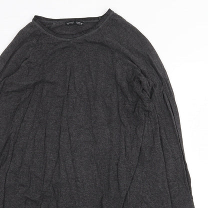 Zara Womens Grey Cotton Trapeze & Swing Size S Round Neck Pullover