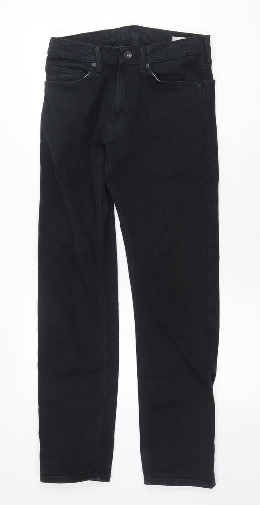 Marks and Spencer Mens Black Cotton Straight Jeans Size 30 in Regular Zip