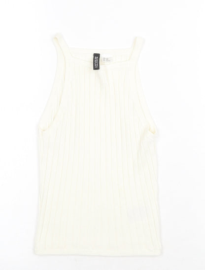 H&M Womens White Acrylic Basic Tank Size 2XS Square Neck - Ribbed