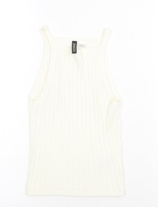 H&M Womens White Acrylic Basic Tank Size 2XS Square Neck - Ribbed