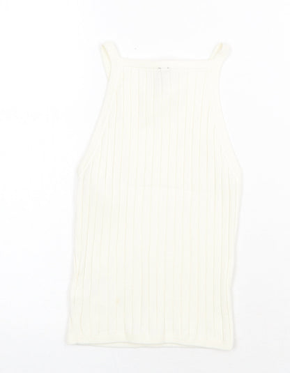 H&M Womens White Acrylic Basic Tank Size 2XS Square Neck - Ribbed