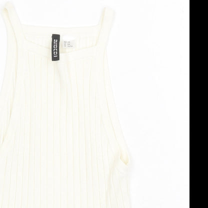 H&M Womens White Acrylic Basic Tank Size 2XS Square Neck - Ribbed