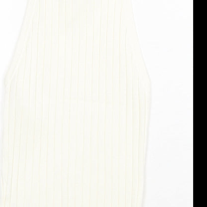 H&M Womens White Acrylic Basic Tank Size 2XS Square Neck - Ribbed