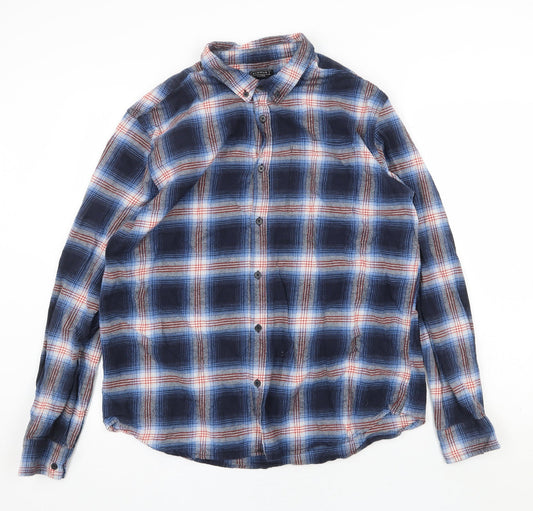 Avenue Mens Blue Plaid Cotton Button-Up Size XS Collared Button