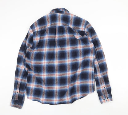 Avenue Mens Blue Plaid Cotton Button-Up Size XS Collared Button