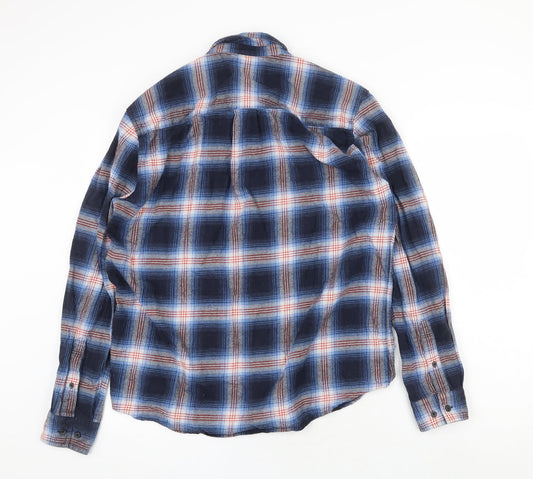 Avenue Mens Blue Plaid Cotton Button-Up Size XS Collared Button