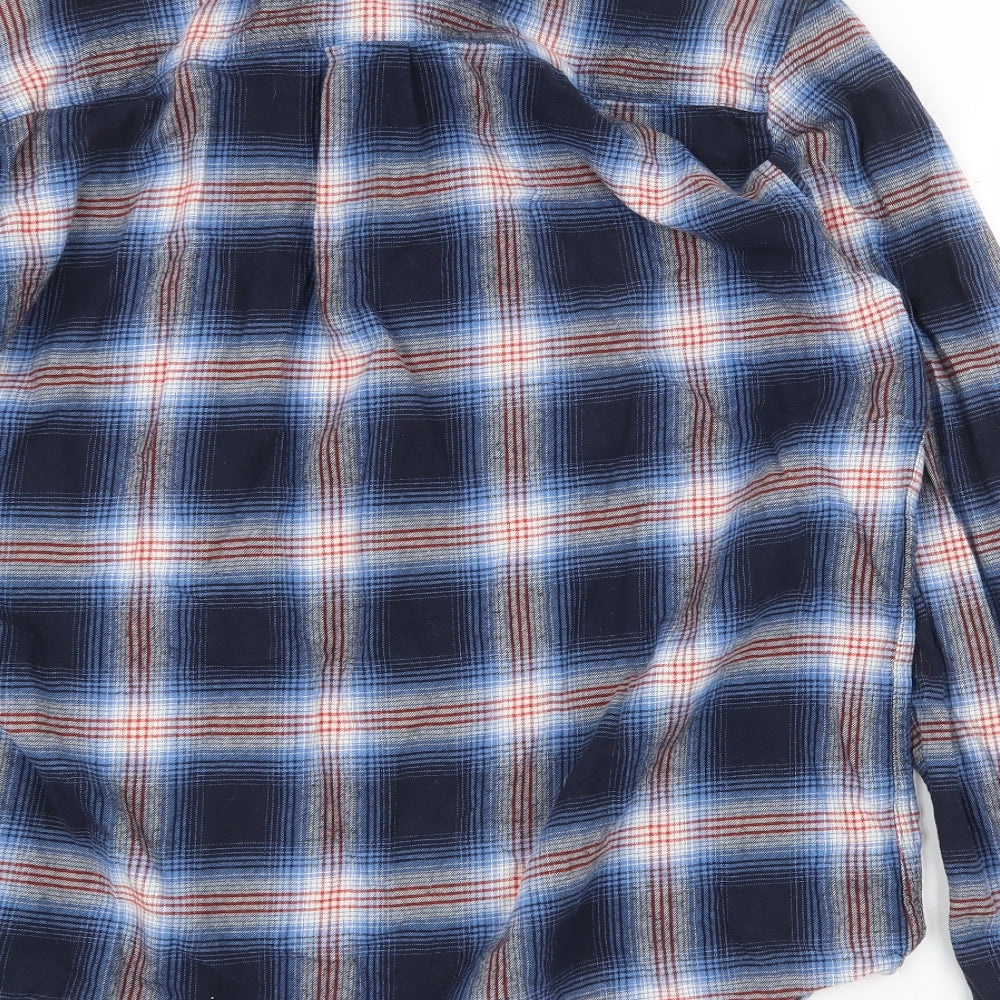 Avenue Mens Blue Plaid Cotton Button-Up Size XS Collared Button