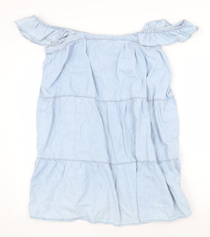 Denim & Co. Womens Blue Cotton A-Line Size 14 Boat Neck Tie