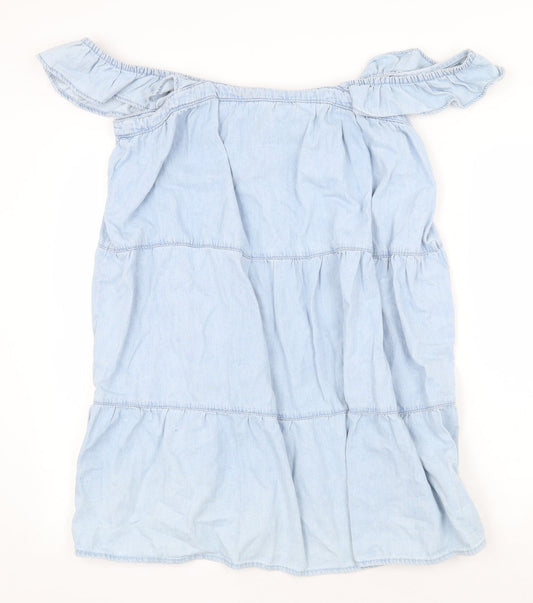 Denim & Co. Womens Blue Cotton A-Line Size 14 Boat Neck Tie
