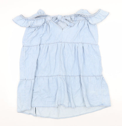 Denim & Co. Womens Blue Cotton A-Line Size 14 Boat Neck Tie