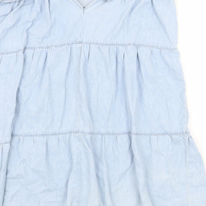 Denim & Co. Womens Blue Cotton A-Line Size 14 Boat Neck Tie