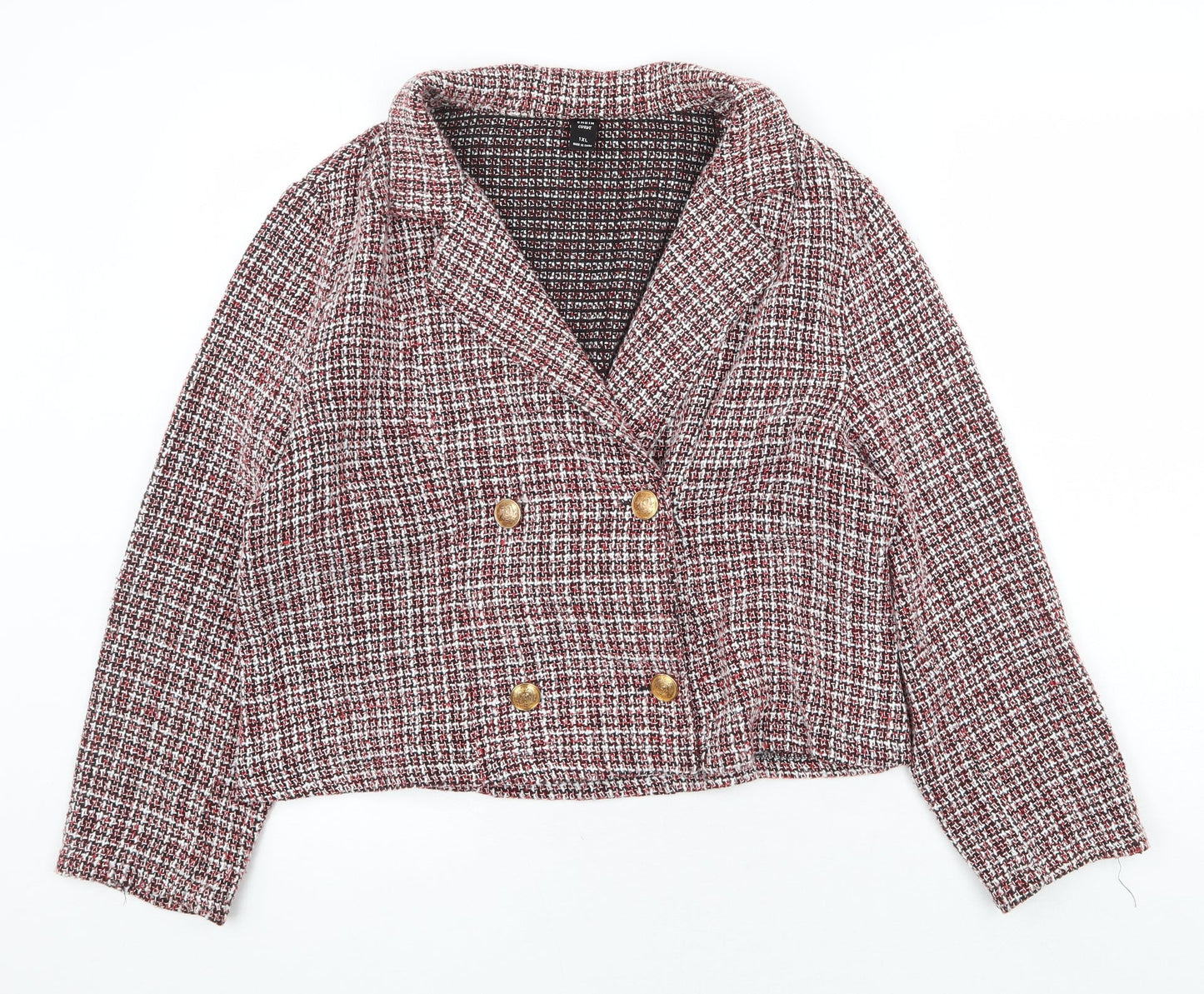 SheIn Womens Red Geometric Pea Coat Jacket Size XL Button