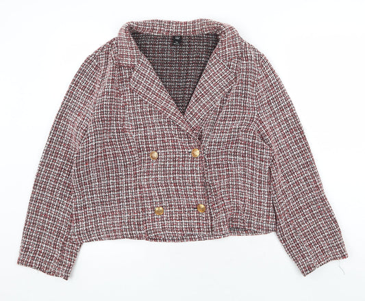 SheIn Womens Red Geometric Pea Coat Jacket Size XL Button