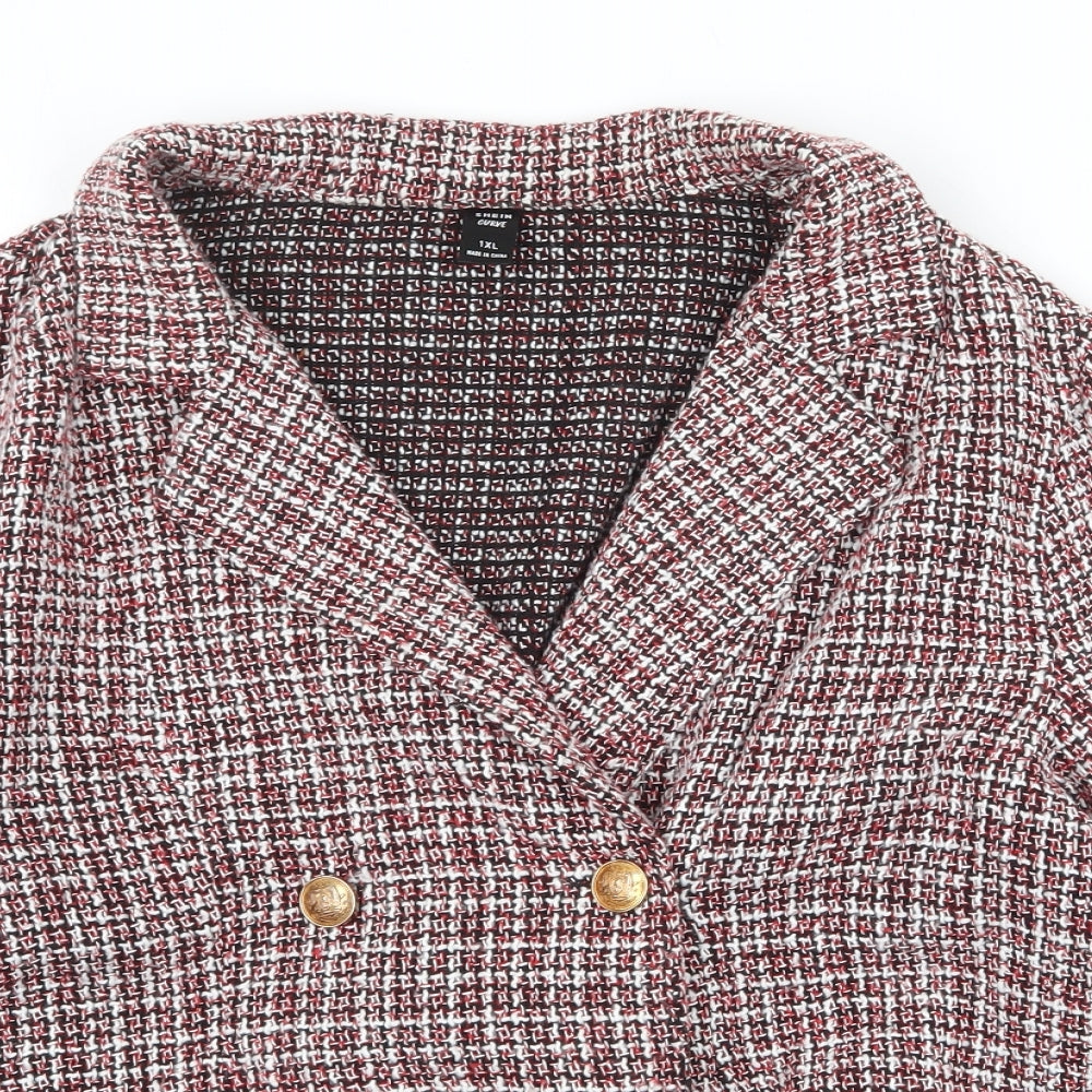 SheIn Womens Red Geometric Pea Coat Jacket Size XL Button