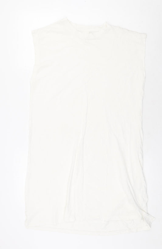 H&M Womens White 100% Cotton Tank Dress Size S Round Neck Pullover