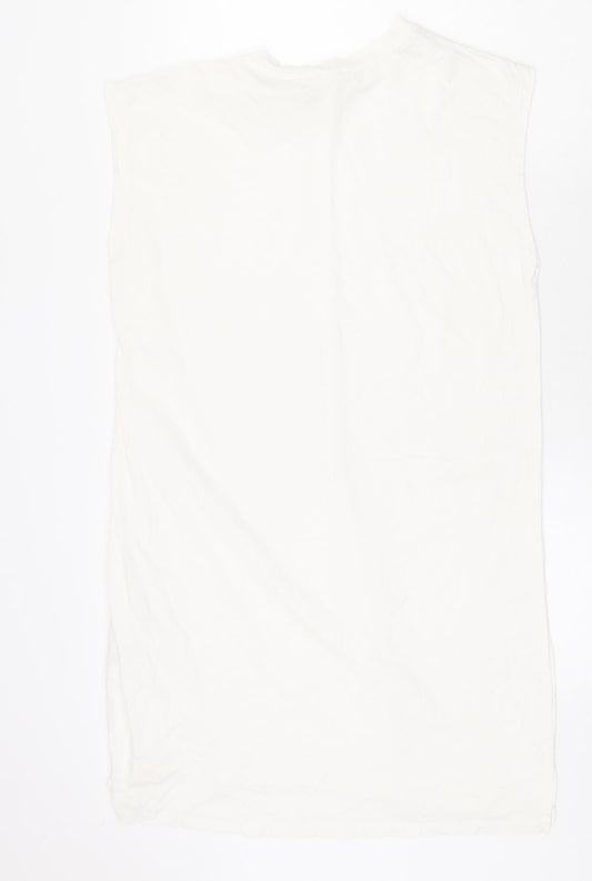 H&M Womens White 100% Cotton Tank Dress Size S Round Neck Pullover