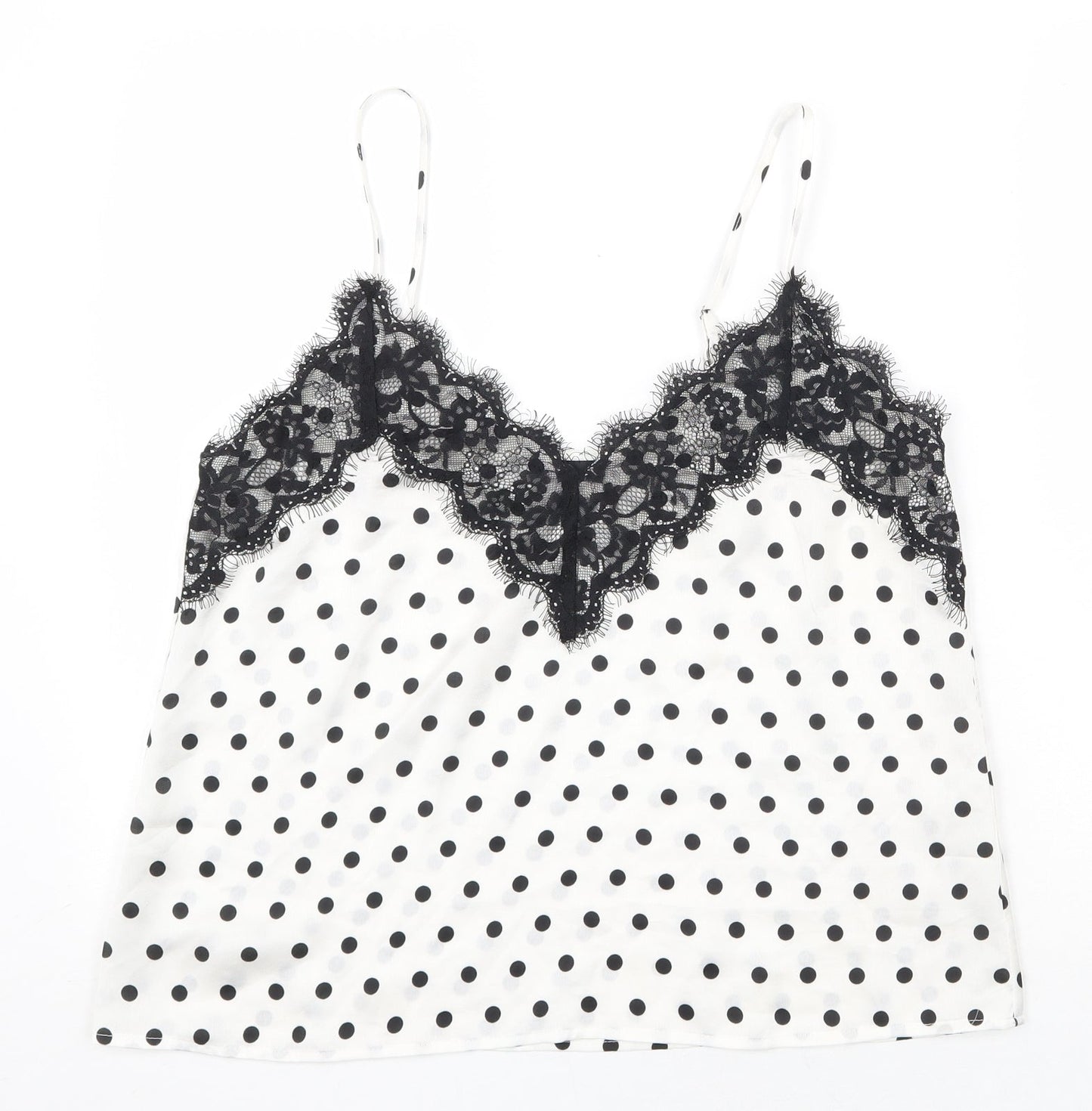 Missguided Womens White Polka Dot Polyester Basic Tank Size 14 V-Neck