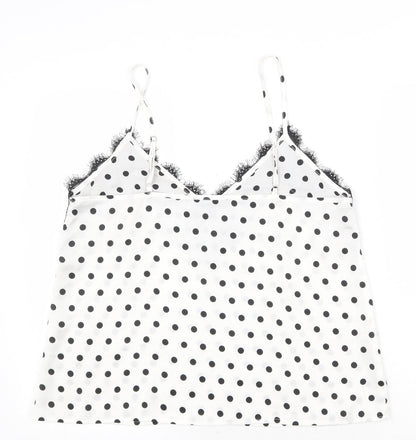 Missguided Womens White Polka Dot Polyester Basic Tank Size 14 V-Neck
