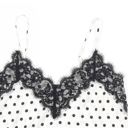 Missguided Womens White Polka Dot Polyester Basic Tank Size 14 V-Neck