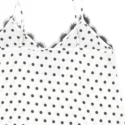 Missguided Womens White Polka Dot Polyester Basic Tank Size 14 V-Neck