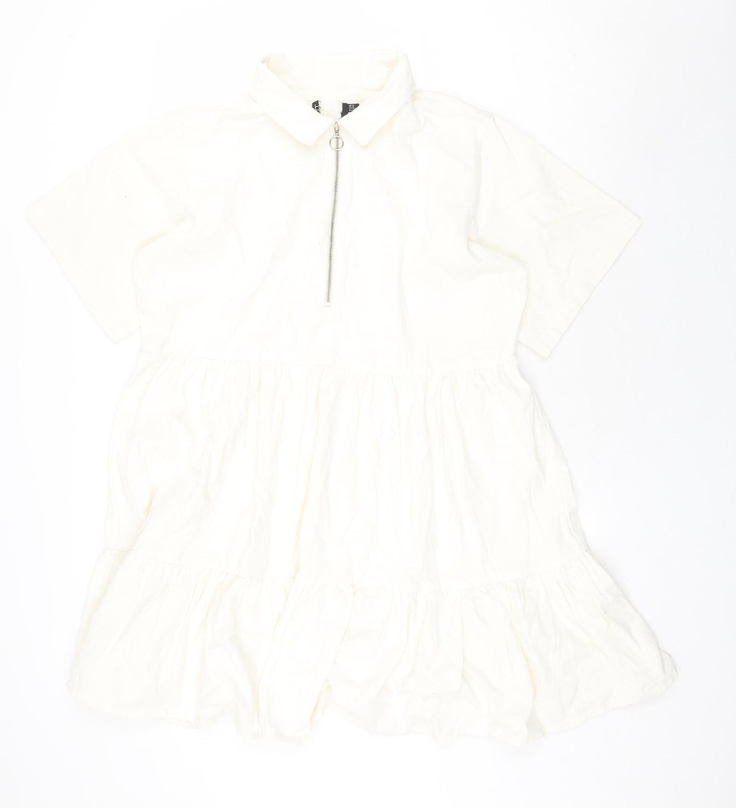 Boohoo Womens Ivory Cotton A-Line Size 14 V-Neck Zip