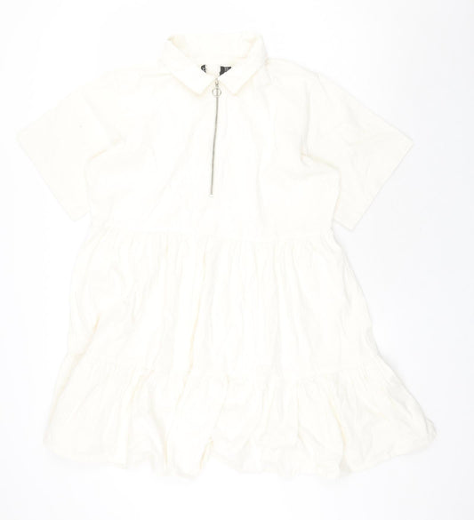 Boohoo Womens Ivory Cotton A-Line Size 14 V-Neck Zip