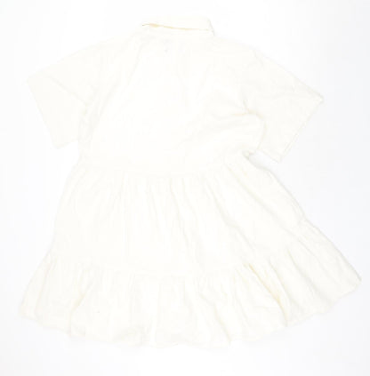 Boohoo Womens Ivory Cotton A-Line Size 14 V-Neck Zip