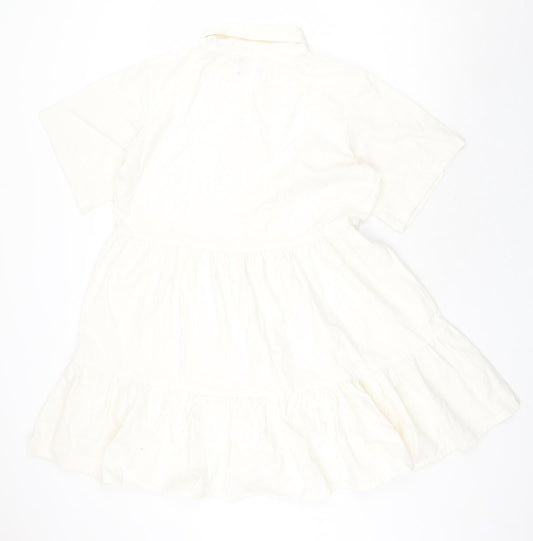 Boohoo Womens Ivory Cotton A-Line Size 14 V-Neck Zip