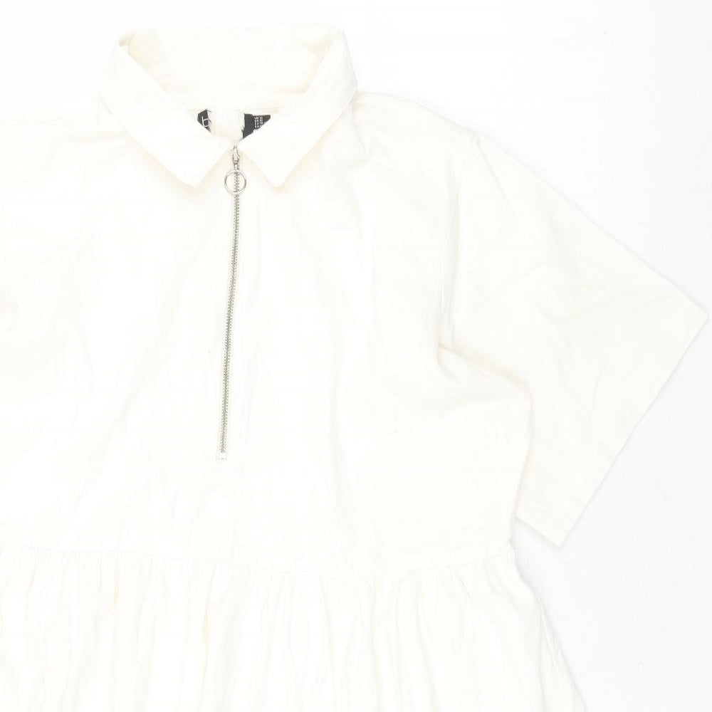 Boohoo Womens Ivory Cotton A-Line Size 14 V-Neck Zip