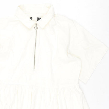 Boohoo Womens Ivory Cotton A-Line Size 14 V-Neck Zip