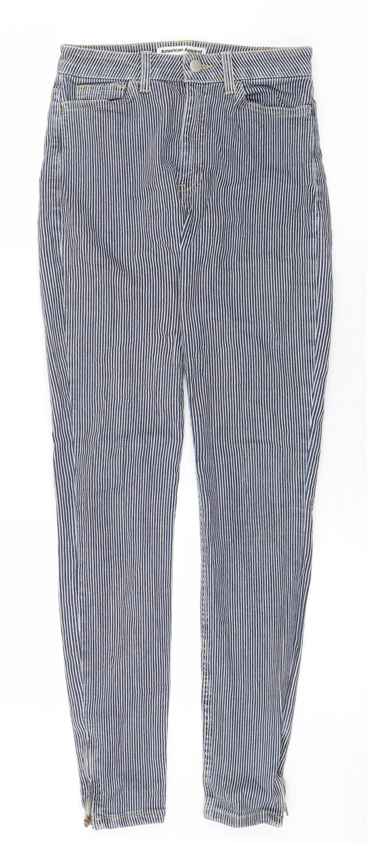 American Apparel Womens Blue Striped Cotton Straight Jeans Size 26 in Regular Zip