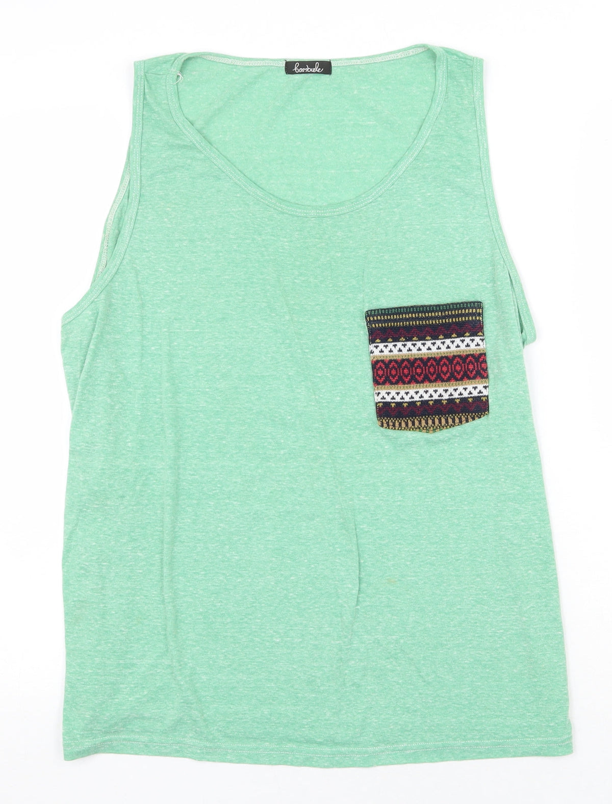 Bambele Womens Green Geometric 100% Cotton Basic Tank Size L Round Neck