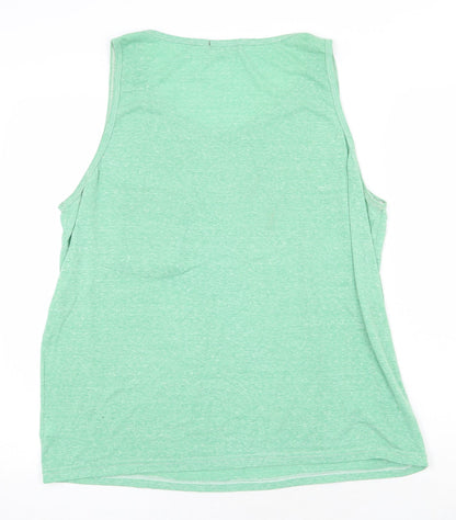 Bambele Womens Green Geometric 100% Cotton Basic Tank Size L Round Neck