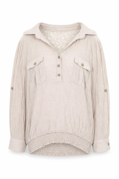 Active Womens Beige Cotton Basic Blouse Size M V-Neck - Lace Detail