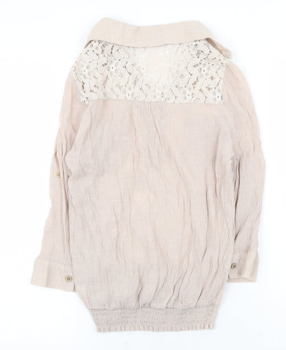 Active Womens Beige Cotton Basic Blouse Size M V-Neck - Lace Detail