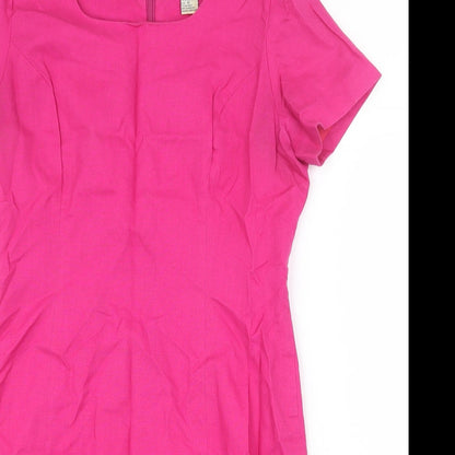 Carol Horn Workshop Womens Pink Cotton Pencil Dress Size 10 Square Neck Zip