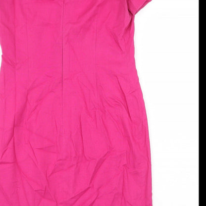 Carol Horn Workshop Womens Pink Cotton Pencil Dress Size 10 Square Neck Zip
