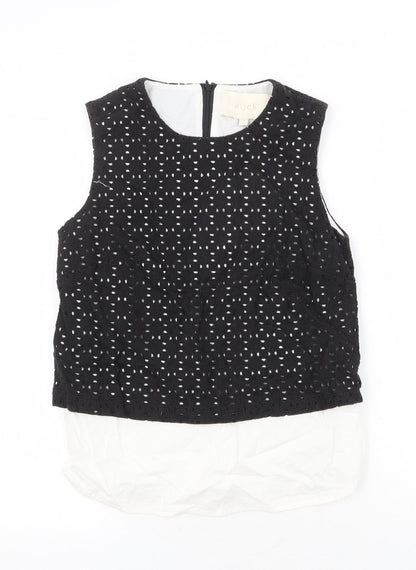 aijek Womens Black Geometric Cotton Basic Tank Size M Round Neck